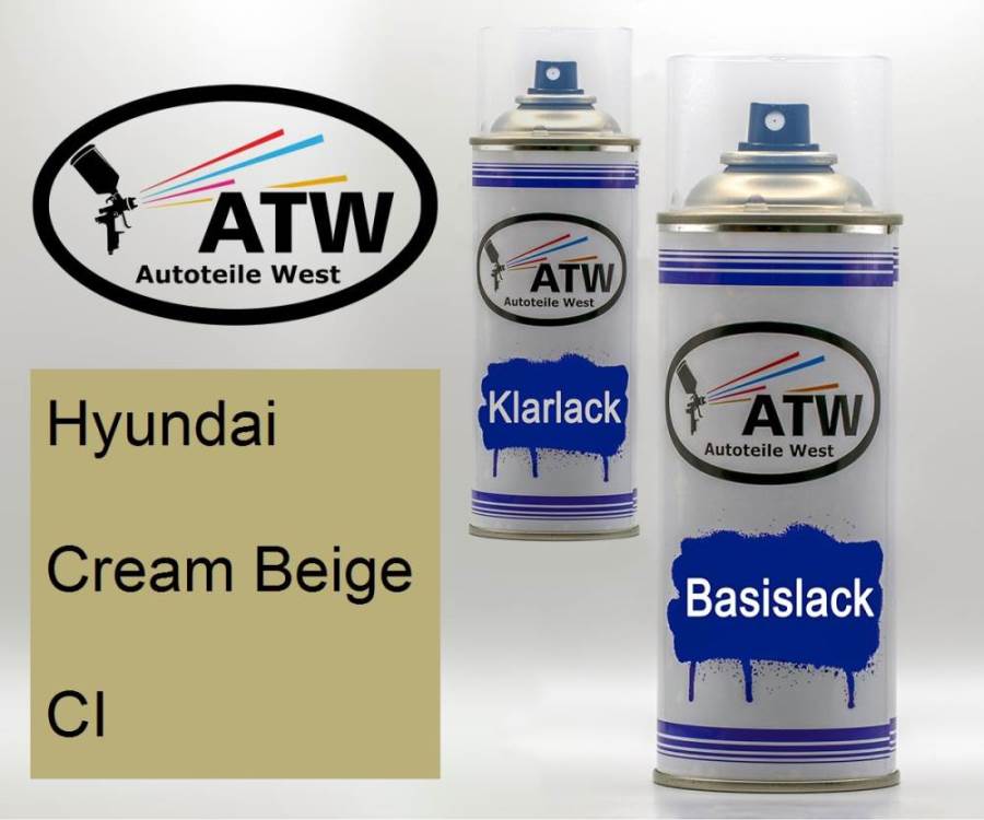 Hyundai, Cream Beige, CI: 400ml Sprühdose + 400ml Klarlack - Set, von ATW Autoteile West.